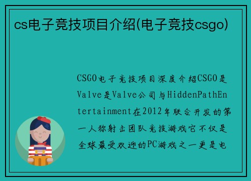 cs电子竞技项目介绍(电子竞技csgo)